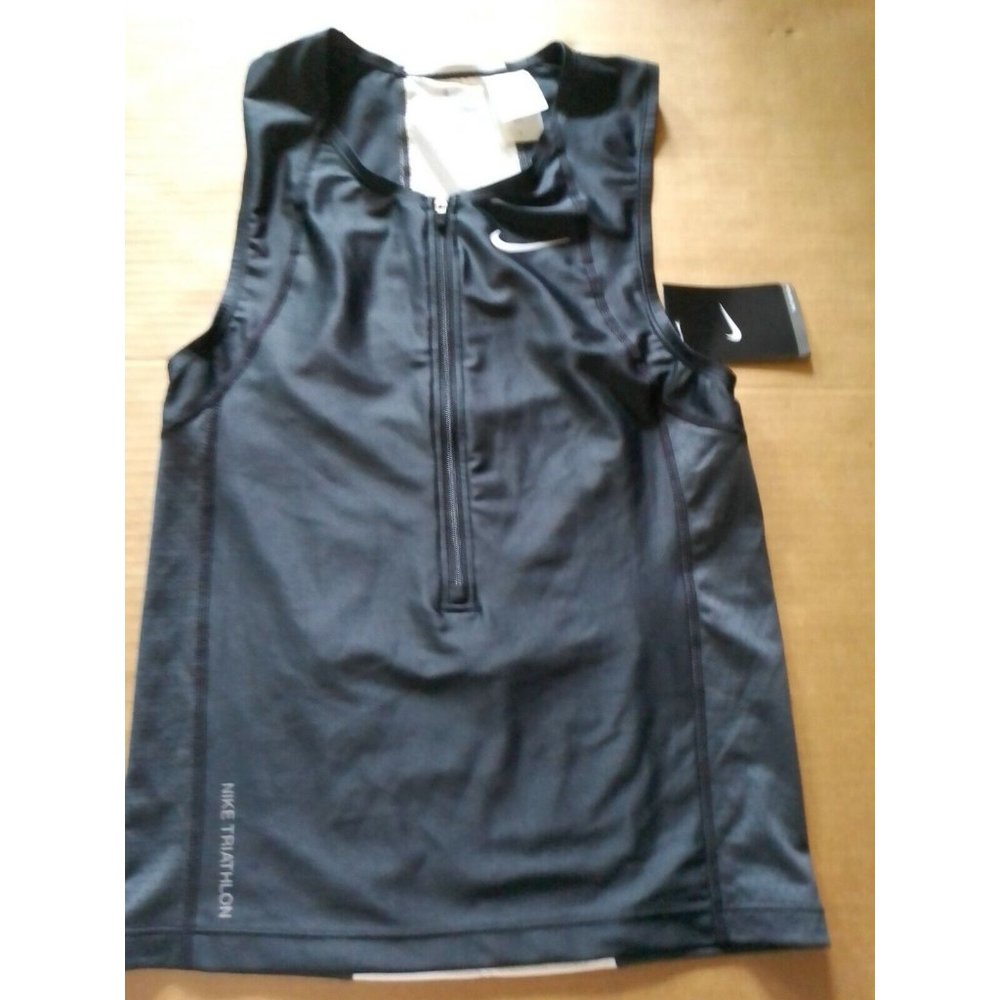 Nike Triathlon Black& White Zip Up Running Tank Top Size Small